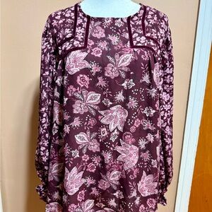 Maurices Maroon and Light Pink Patterned Blouse